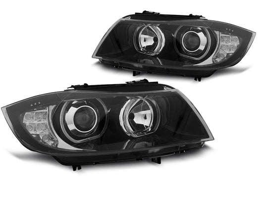 Tuning-Tec LED Angel Eyes Scheinwerfer für BMW 3er E90/E91 05-08 schwarz mit LED Blinker