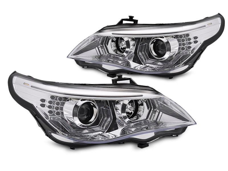 Tuning-Tec 3D LED Angel Eyes Scheinwerfer für BMW 5er E60 / E61 03-07 chrom mit LED Blinker