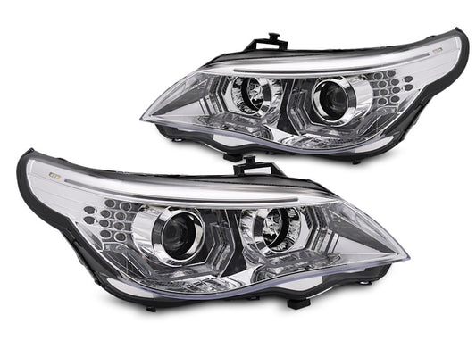 Tuning-Tec 3D LED Angel Eyes Scheinwerfer für BMW 5er E60 / E61 03-07 chrom mit LED Blinker