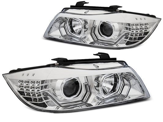 Tuning-Tec 3D LED Angel Eyes Scheinwerfer für BMW 3er E90/E91 05-08 chrom mit LED Blinker