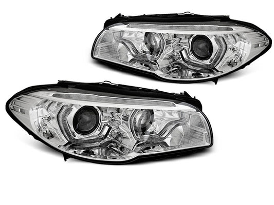 Tuning-Tec Xenon LED Tagfahrlicht Angel Eyes Scheinwerfer für BMW 5er F10/F11 10-13 chrom mit LED Blinker