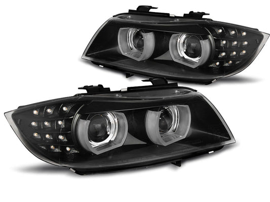 Tuning-Tec Xenon LED Angel Eyes Scheinwerfer für BMW 3er E90/E91 LCI 09-11 schwarz mit LED Blinker