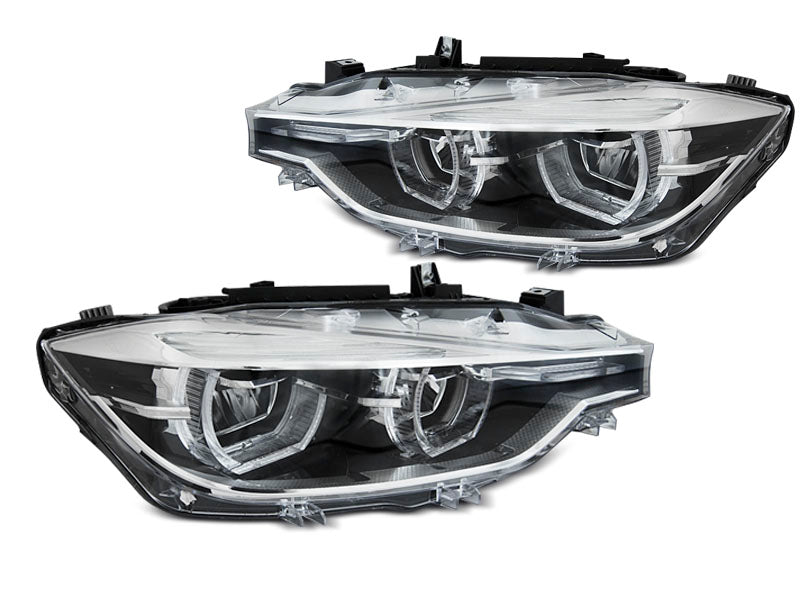 Tuning-Tec Voll LED Tagfahrlicht Angel Eyes Scheinwerfer für BMW 3er F30/F31 LCI 15-18 schwarz / chrom