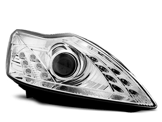 Tuning-Tec LED Tagfahrlicht Scheinwerfer für Ford Focus MK2 08-10 chrom mit LED Blinker