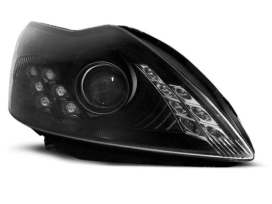 Tuning-Tec LED Tagfahrlicht Scheinwerfer für Ford Focus MK2 08-10 schwarz mit LED Blinker