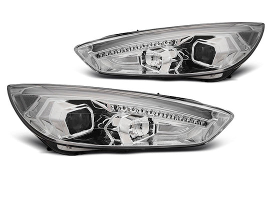 Tuning-Tec LED Tagfahrlicht Scheinwerfer für Ford Focus MK3 Facelift 14-18 chrom mit dynamischem LED Blinker