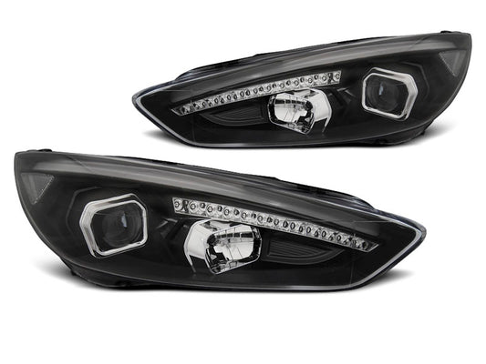 Tuning-Tec LED Tagfahrlicht Scheinwerfer für Ford Focus MK3 Facelift 14-18 schwarz mit LED Blinker