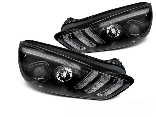 Tuning-Tec LED Tagfahrlicht Scheinwerfer für Ford Focus MK3 Facelift 14-18 schwarz mit dynamischem LED Blinker