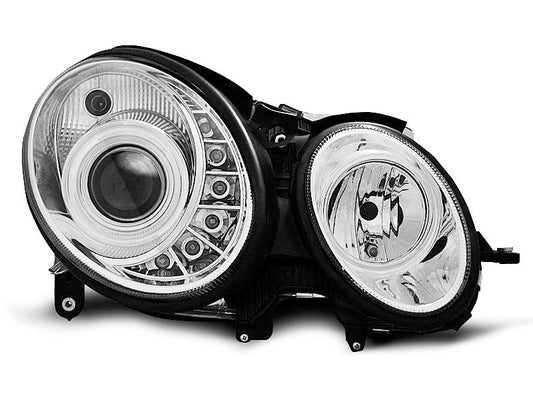 Tuning-Tec LED Tagfahrlicht Scheinwerfer für Mercedes Benz E-Klasse W211 02-06 chrom