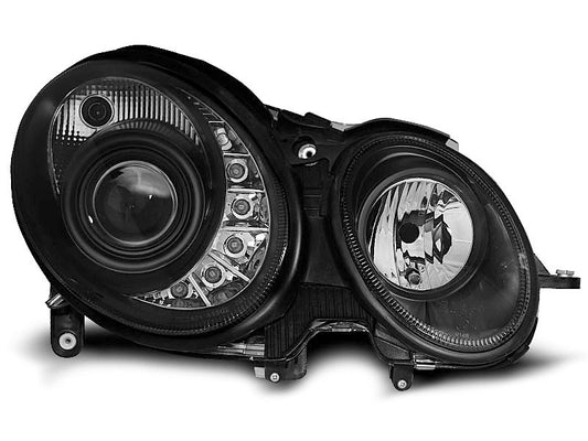 Tuning-Tec LED Tagfahrlicht Scheinwerfer für Mercedes Benz E-Klasse W211 02-06 schwarz