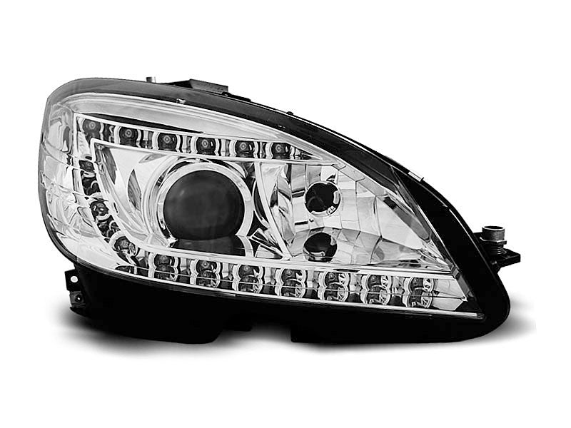 Tuning-Tec Xenon LED Tagfahrlicht Scheinwerfer für Mercedes Benz C-Klasse W204 07-10 chrom