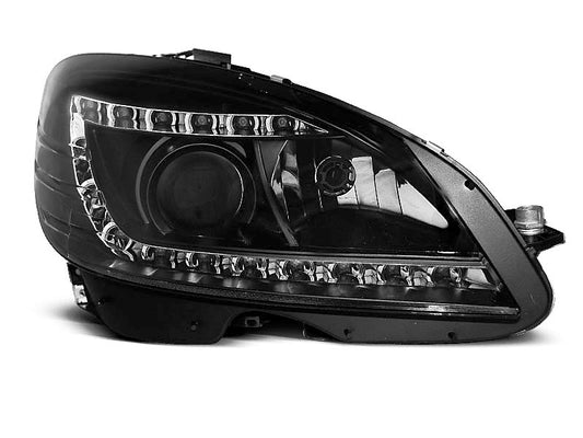 Tuning-Tec LED Tagfahrlicht Scheinwerfer für Mercedes Benz C-Klasse W204 07-10 schwarz