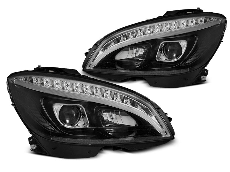 Tuning-Tec LED Tagfahrlicht Scheinwerfer für Mercedes Benz C-Klasse W204 07-10 schwarz LTI