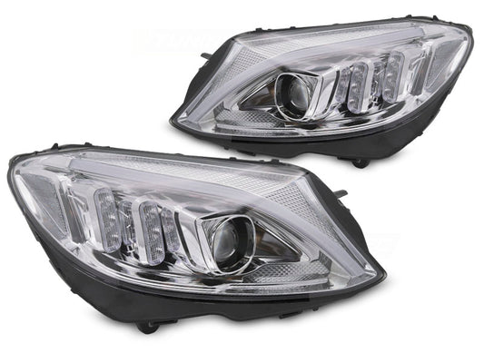 Tuning-Tec LED Tagfahrlicht Scheinwerfer für Mercedes Benz C-Klasse W205 14-18 chrom mit dyn. Blinker