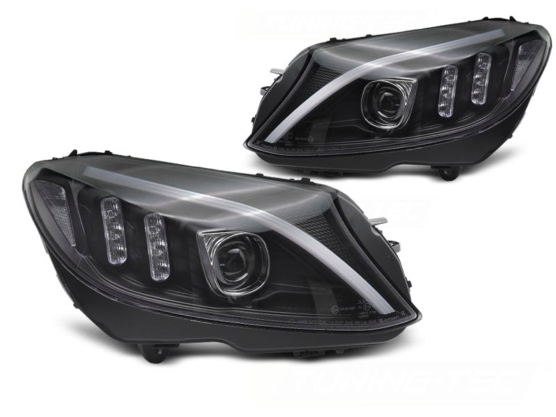 Tuning-Tec LED Tagfahrlicht Scheinwerfer für Mercedes Benz C-Klasse W205 14-18 schwarz mit dyn. Blinker