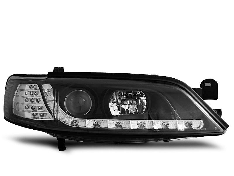 Tuning-Tec LED Tagfahrlicht Scheinwerfer für Opel Vectra B 95-98 schwarz mit LED Blinker