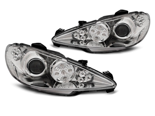 Tuning-Tec LED Angel Eyes Scheinwerfer für Peugeot 206 02-14 chrom mit LED Blinker