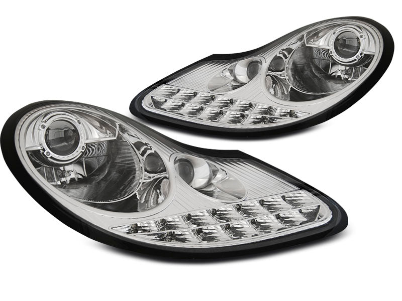 Tuning-Tec LED Tagfahrlicht Scheinwerfer für Porsche Boxster 986 / 911 996 96-04 chrom mit LED Blinker