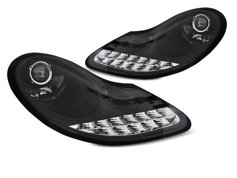 Tuning-Tec LED Tagfahrlicht Scheinwerfer für Porsche Boxster 986 / 911 996 96-04 schwarz mit LED Blinker