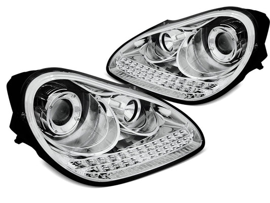 Tuning-Tec Xenon LED Tagfahrlicht Scheinwerfer für Porsche Cayenne 955 02-06 chrom mit LED Blinker