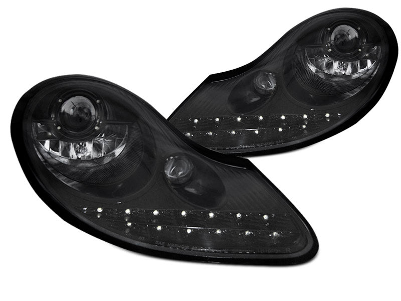 Tuning-Tec LED Tagfahrlicht Scheinwerfer für Porsche Boxster 986 / 911 996 96-04 Hochglanzschwarz