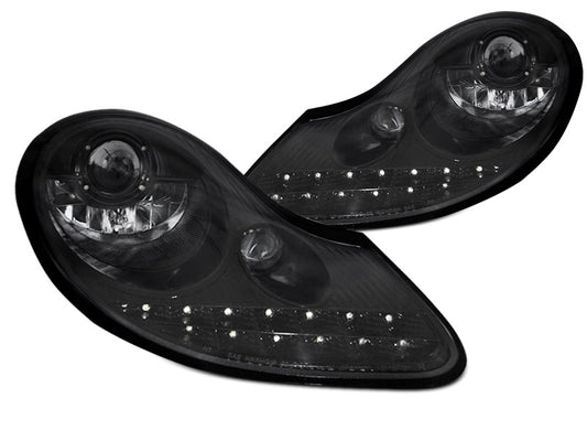 Tuning-Tec LED Tagfahrlicht Scheinwerfer für Porsche Boxster 986 / 911 996 96-04 Hochglanzschwarz