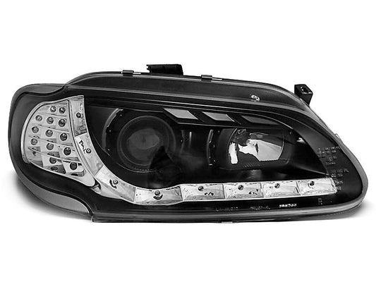 Tuning-Tec LED Tagfahrlicht Scheinwerfer für Renault Megane / Scenic 96-99 schwarz mit LED Blinker
