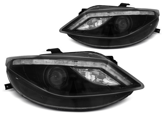 Tuning-Tec LED Tagfahrlicht Scheinwerfer für Seat Ibiza 6J 08-12 schwarz mit LED Blinker