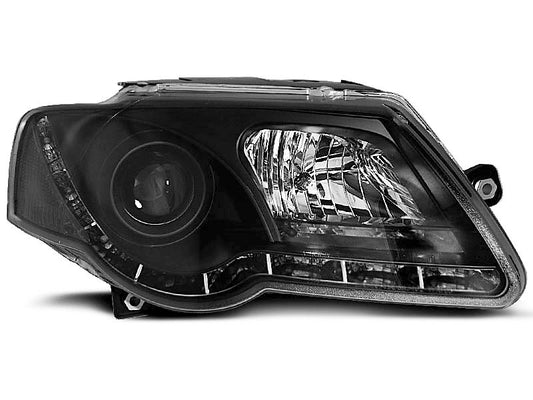 Tuning-Tec LED Tagfahrlicht Scheinwerfer für VW Passat 3C B6 05-10 schwarz