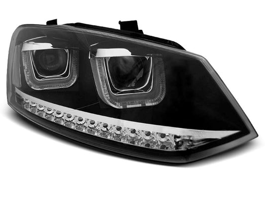 Tuning-Tec LED Tagfahrlicht Scheinwerfer für VW Polo 6R 09-14 schwarz mit dynamischem LED Blinker