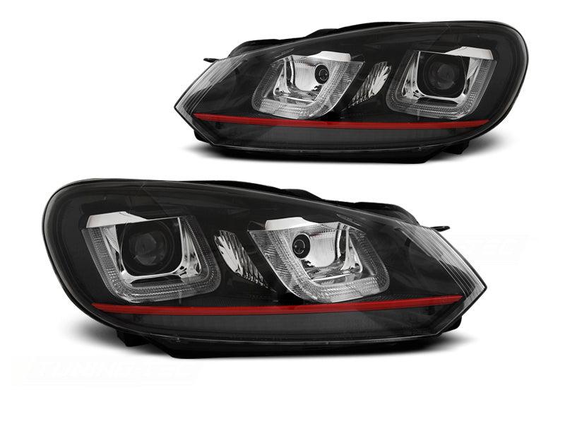 Tuning-Tec LED Tagfahrlicht Scheinwerfer für VW Golf 6 08-12 schwarz / rot im Golf 7 "GTI"  Design