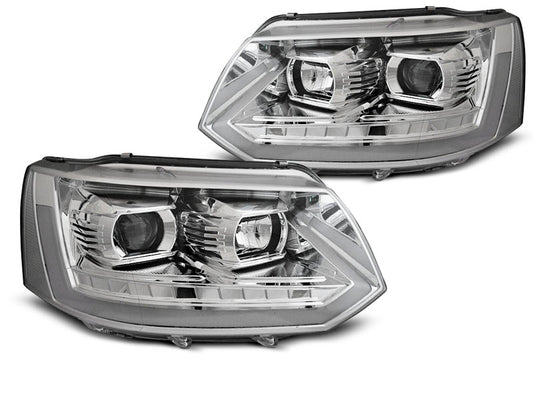 Tuning-Tec LED Tagfahrlicht Scheinwerfer für VW T5 GP (Facelift) 10-15 chrom mit dynamischem LED Blinker