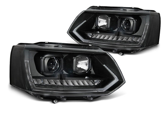 Tuning-Tec LED Tagfahrlicht Scheinwerfer für VW T5 GP (Facelift) 10-15 schwarz mit dynamischem LED Blinker