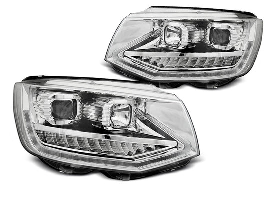 Tuning-Tec LED Tagfahrlicht Scheinwerfer für VW T6 15-19 chrom mit dynamischem LED Blinker