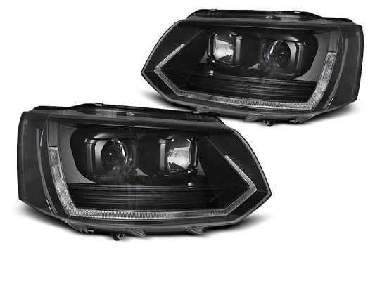 Tuning-Tec LED Tagfahrlicht Scheinwerfer für VW T5 GP (Facelift) 10-15 schwarz im T6 mit dynamischem LED Blinker