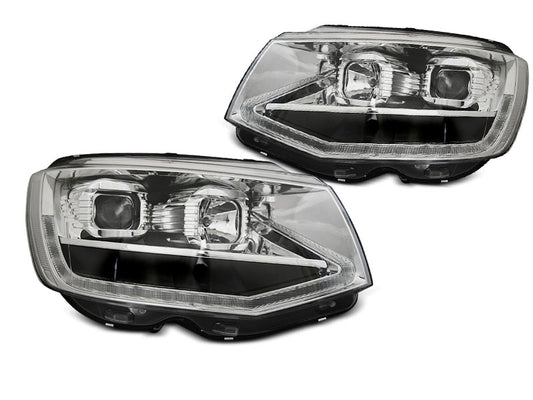 Tuning-Tec LED Tagfahrlicht Scheinwerfer für VW T6 15-19 chrom mit dynamischem LED Blinker
