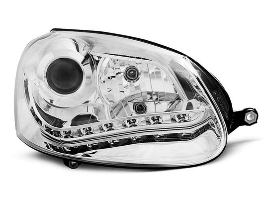 Tuning-Tec Xenon LED Tagfahrlicht Scheinwerfer für VW Golf 5 03-09 chrom