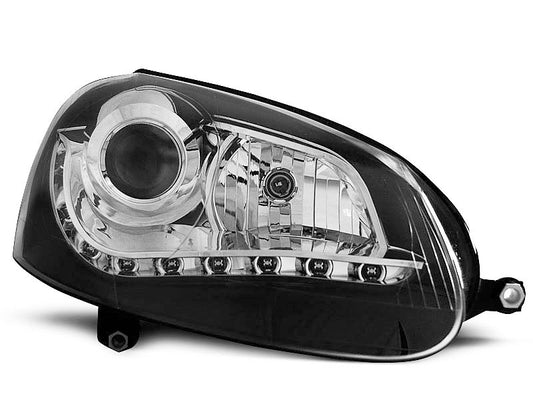 Tuning-Tec Xenon LED Tagfahrlicht Scheinwerfer für VW Golf 5 03-09 schwarz