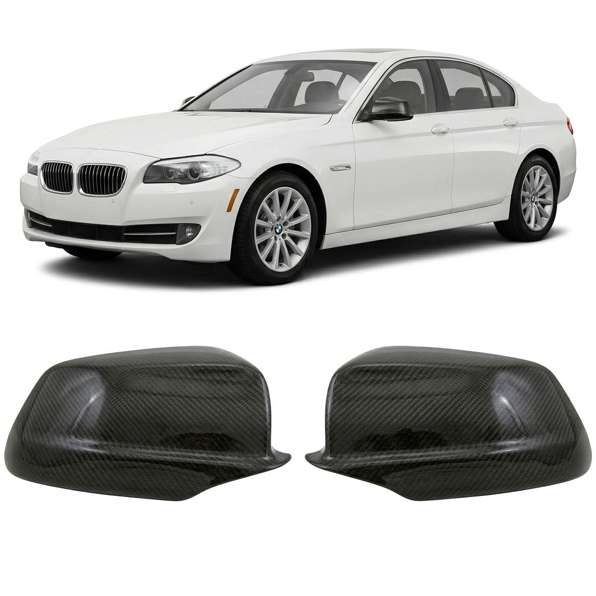 Seiten Spiegelabdeckungen Carbon-Optik Set passend für BMW 5er F10 F11 F07 2010-2013