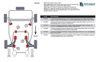 TA Technix PU-​Buchsen passend für Seat Ibiza / Cordoba / Toledo / Skoda Fabia / Rapid / Roomster / VW Polo / Fox / Vorder...