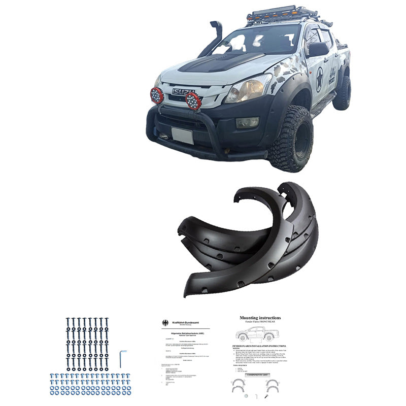 Oneway Satz Kotflügelverbreiterungen Passend für Isuzu D-Max II 2012-2019 - Mattschwarz
