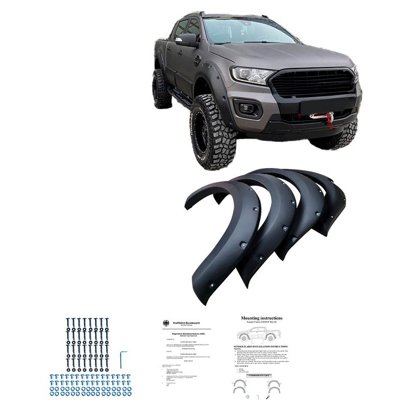Oneway Satz Kotflügelverbreiterungen passend für Ford Ranger T6/T7/T8 2012-2022 - Mattschwarz