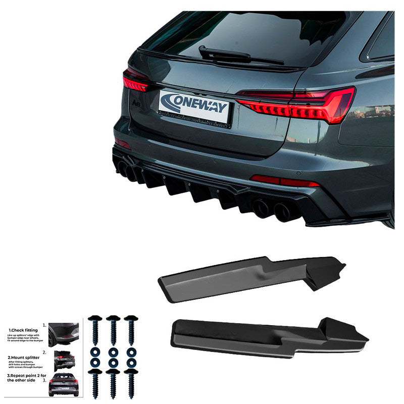 Oneway Heckschürzenansätze (Seitenteile) passend für Audi A6 S-Line/S6 C8 (Limousine/Avant) 2018- - Schwarz glänzend