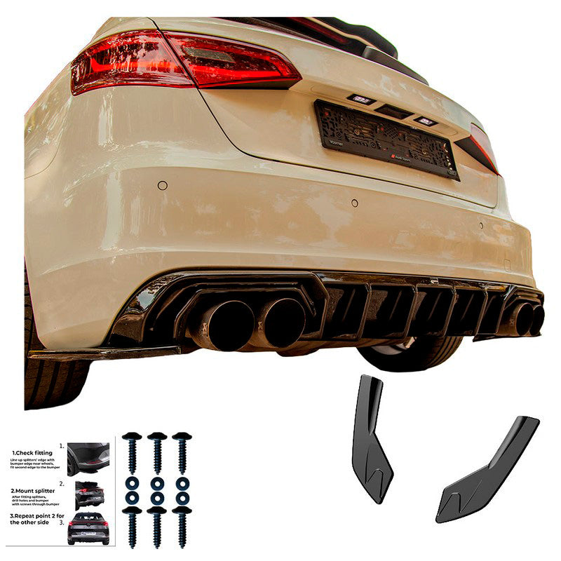 Oneway Heckschürzenansätze (Seitenteile) passend für Audi S3 8V Sportback 2013-2016 - Schwarz glänzend