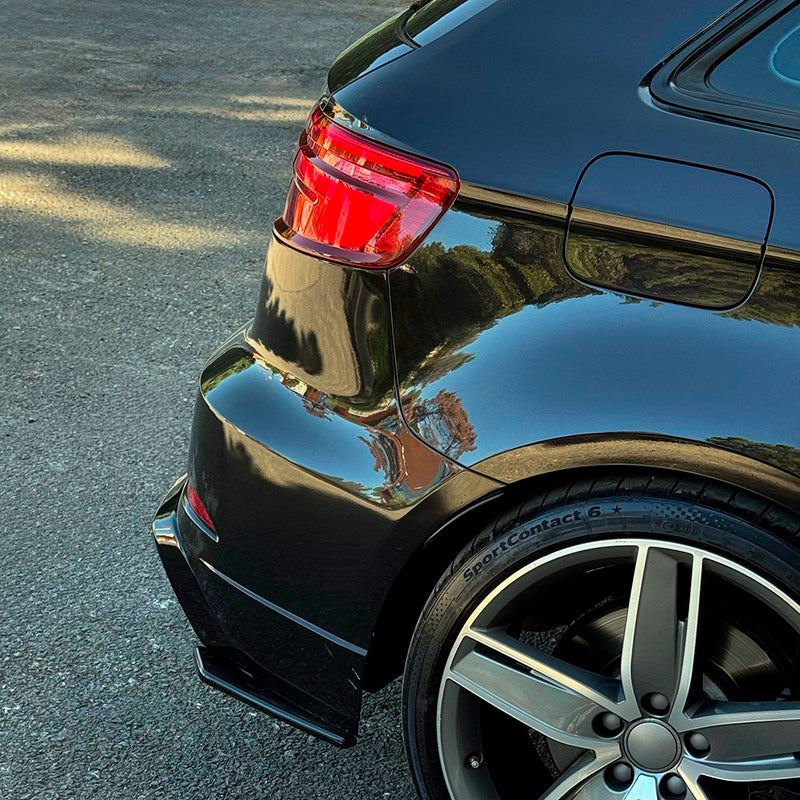 Oneway Heckschürzenansätze (Seitenteile) passend für Audi S3 Sportback 8V Facelift 2016-2020 - Schwarz glänzend (Nur passe...
