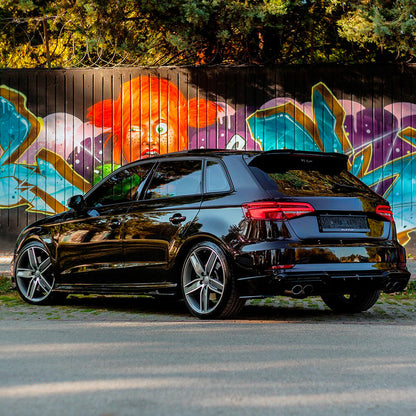 Oneway Heckschürzenansätze (Seitenteile) passend für Audi S3 Sportback 8V Facelift 2016-2020 - Schwarz glänzend (Nur passe...