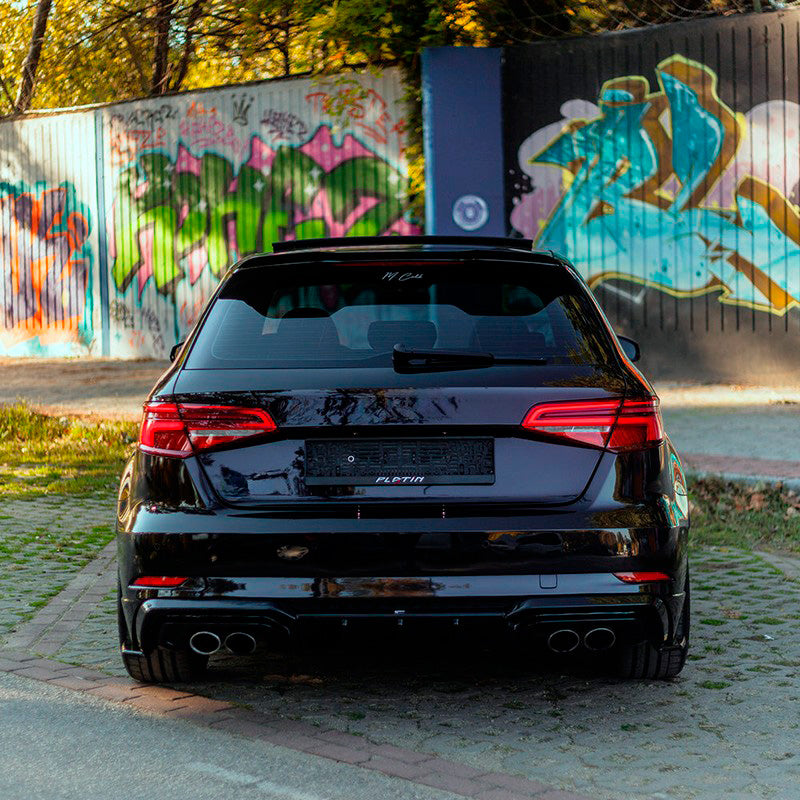 Oneway Heckschürzenansätze (Seitenteile) passend für Audi S3 Sportback 8V Facelift 2016-2020 - Schwarz glänzend (Nur passe...