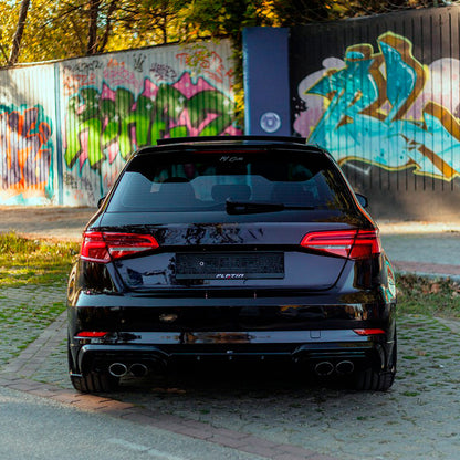 Oneway Heckschürzenansätze (Seitenteile) passend für Audi S3 Sportback 8V Facelift 2016-2020 - Schwarz glänzend (Nur passe...