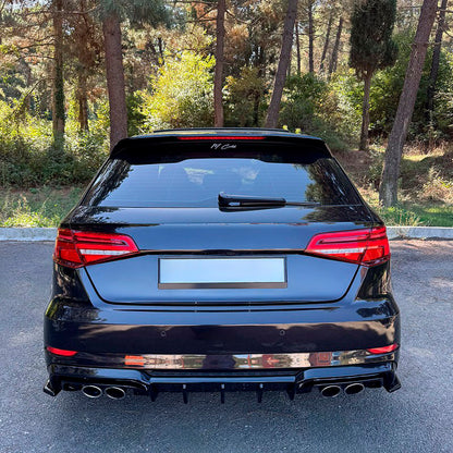 Oneway Heckschürzenansätze (Seitenteile) passend für Audi S3 Sportback 8V Facelift 2016-2020 - Schwarz glänzend (Nur passe...