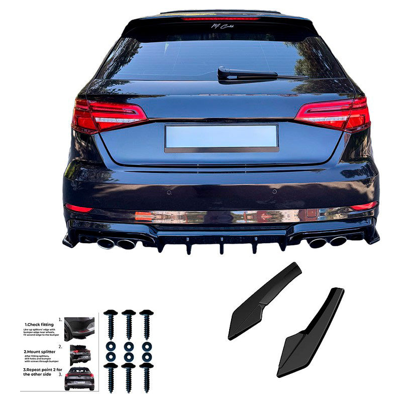 Oneway Heckschürzenansätze (Seitenteile) passend für Audi S3 Sportback 8V Facelift 2016-2020 - Schwarz glänzend (Nur passe...